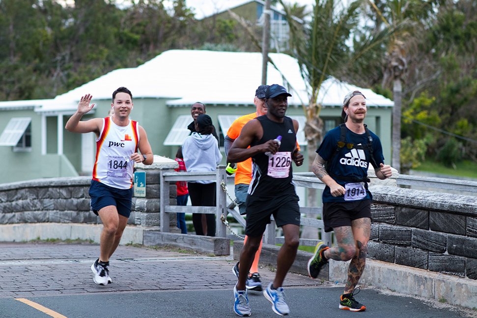 A group of runners cross Somerset Bridge during the Bermuda Marathon
